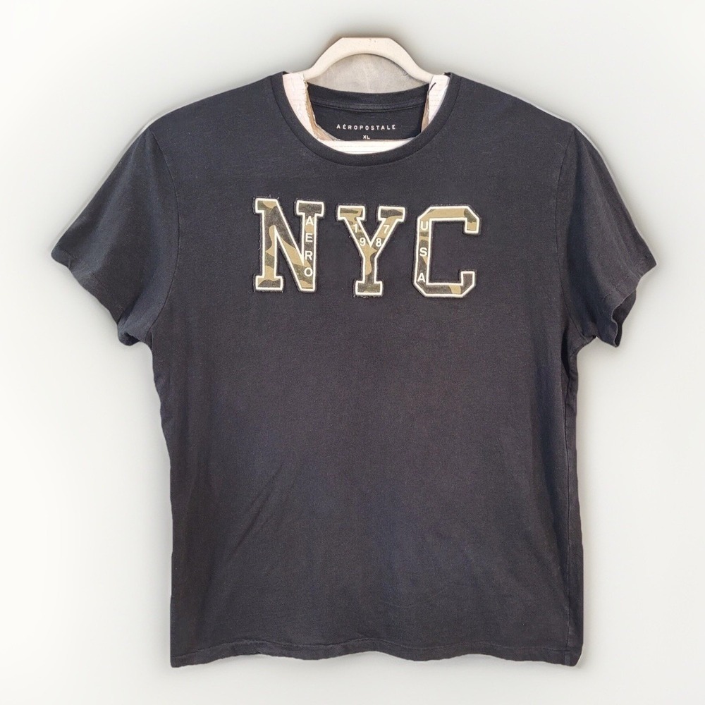 Aeropostale NYC T-Shirt Men's XL Black Graphic Tee Short Sleeve